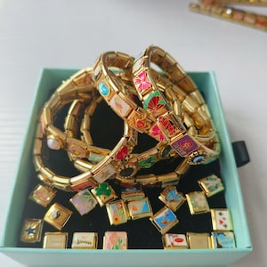 Gold Italy Charms Bracelet,Custom Italian Charm Bracelet,  Vintage Best Friend Bracelet, Handmade Italian Watch Bracelets for Women Gifts