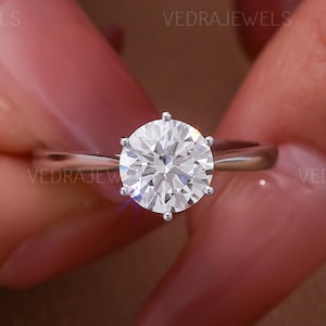 1 CT Round Cut Moissanite Engagement Ring in 14k Solid Gold | 6-Prong Solitaire Ring | Anniversary Gift for Her