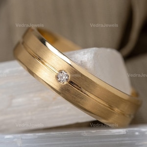6mm Men’s Flush Set Diamond Wedding Band • Solid Gold Beveled Edge Bridal & Groom Ring Gift