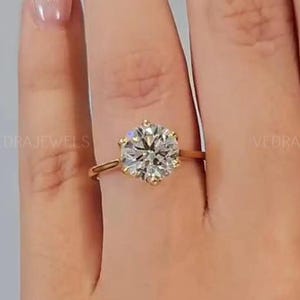 3 Ct Round Moissanite engagement Ring, Round cut moissanite Engagement Ring, Round Solitaire Bridal Ring, Cathedral 6 Prong Ring
