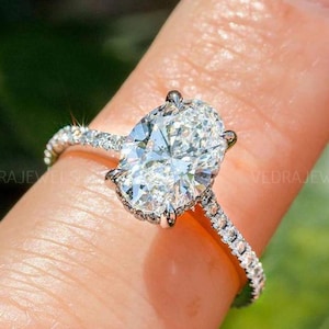 3.5 CT Oval Cut Moissanite Engagement Ring Half Eternity Wedding Ring Hidden Halo Ring 14k Gold Ring Oval Moissanite Promise Ring