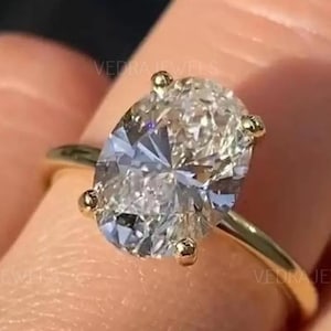 2 ct Dakota 9x7mm 14kt Rose Gold Moissanite 4 Prong Dainty Minimalist Oval Engagement Ring,Minimalist Oval Solitaire Ring,Anniversary Gift