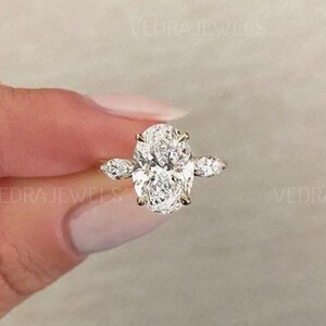 3.5 CT Oval Cut Moissanite Diamond Engagement Ring Oval Engagement Ring Moissanite Hidden Halo Proposal Ring Side Stone Marquise Ring