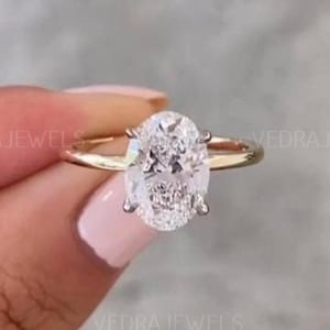 Oval Cut Hidden Halo Engagement Ring / 14K Solid Gold 2.5 CT Brilliant Moissanite Ring / Solitaire Engagement Promise Ring for Women