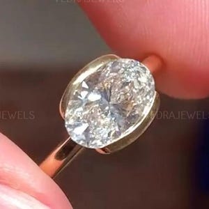 Oval Cut Hidden Halo Engagement Ring / 14K Solid Gold 2 CT Brilliant Moissanite Ring / Solitaire Engagement Promise Ring for Women