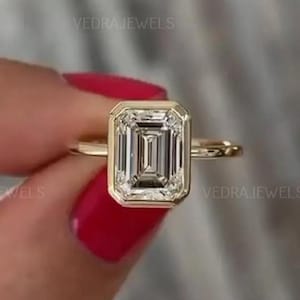 4 CT Emerald Cut Moissanite verlovingsring jubileumring voor vrouwen Emerald Cut bezel set trouwring gouden ring voorstelring