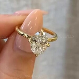 14k Oval Moissanite Engagement Ring, Oval Moissanite Solitaire Ring, 3.00 Carat Oval Moissanite, Compass Setting, Conflict Free
