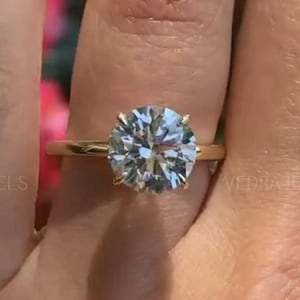 2ct Round Cut Moissanite Engagement Ring, Unique Pave Wedding Ring, Classic 4 Prongs Solitaire Ring, Vintage Ring, Anniversary Gift