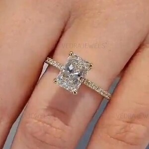 2.5 CT Radiant Cut Moissanite Ring, Half Eternity Matching Wedding Band, Hidden Halo Bridal Ring Set, Anniversary Gift For Her