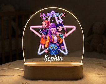 Luz de noche personalizada K-POP DEMON HUNTER, lámpara LED para bebés niñas, luz de noche personalizada con nombre, decoración infantil, regalo de bautizo para baby shower