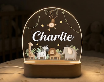 Personalised LED Animal Lamp, Kids Night Light Gift, Safari Jungle Animals Light, Birthday Gifts for Kids, Kids Bedroom Nursery Table Light