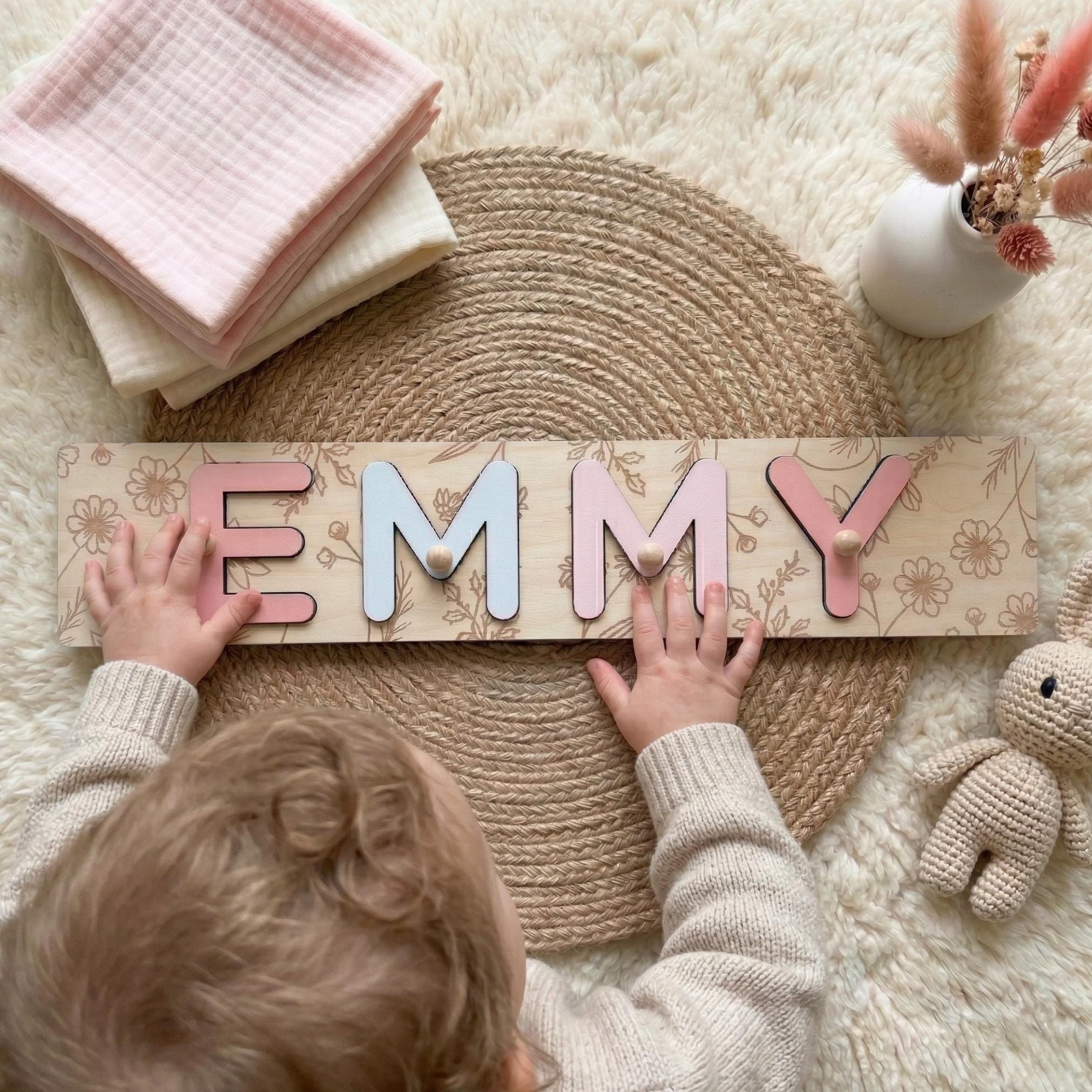 Personalized Name Puzzle Wooden Montessori Toy | Custom Letters Toddler ...