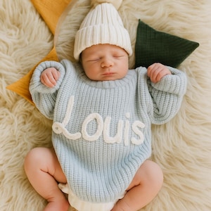 Personalized Baby Name Sweater, Embroidered Baby Sweater, Custom Newborn Knit Baby Name Sweater, Baby Shower Gifts, Baby Birthday Gifts