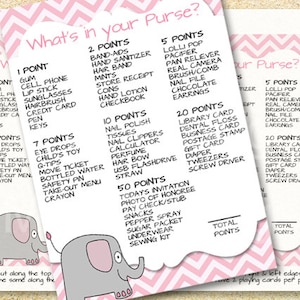 Baby Shower Printable Party Game, What's in Your Purse, What's in Your ...