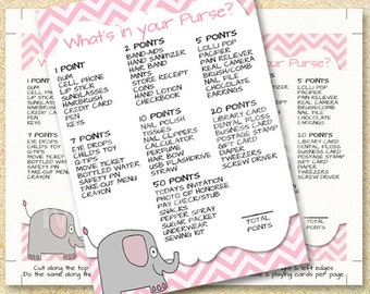 Baby Shower Printable Party Game, What's in your purse, what's in your bag, Instant Download, Baby shower invitation, girl baby shower, pink