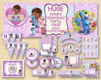 ON SALE**Limited Time**Doc McStuffins Printable Party Pack, Instant Download, Doc McStuffins birthday invitation, BONUS Facebook banner