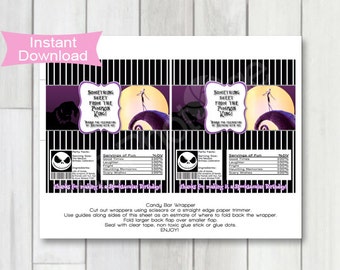 Jack Skellington Birthday Candy Bar Wrapper, Nightmare before Christmas Candy Wrapper, Nightmare before Christmas Printable, Jack & Sally