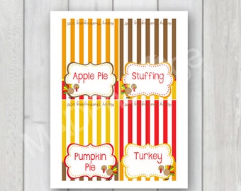 Thanksgiving printable, INSTANT DOWNLOAD, Thanksgiving Food Labels, Thanksgiving table tent cards, Thanksgiving Turkey printable class party