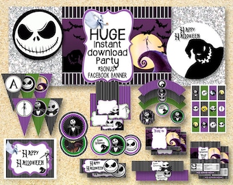 HALLOWEEN Nightmare Before Christmas Party, Printable Party Pack, Jack Skelington, Instant Download, Halloween printable, fall printable