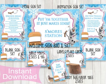 S'Mores Party Printable Pack, S'mores Bar sign, S'mores table sign, print camping party favor, S'mores Station, Frozen Printable, Frozen 2