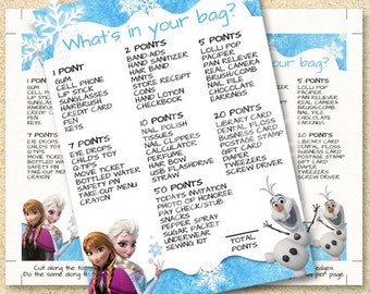 Frozen Printable Party Game, What's in your bag, what's in your purse, Instant Download, Frozen birthday invitation, Winter birth, Christmas