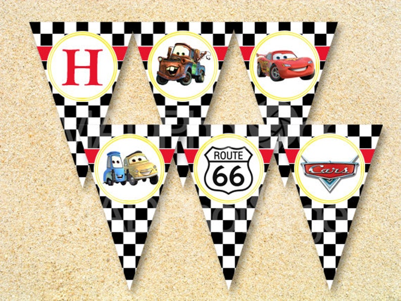 Cars Happy Birthday Banner Cars Pennant Banner Instant Etsy