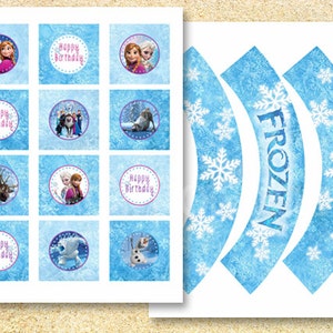 Frozen Printable Party Pack MINI, Cupcake toppers & wrappers COMBO, Descarga instantánea, Cumpleaños congelado, Invitación de cumpleaños congelada, Navidad