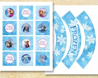 Frozen Printable Party Pack MINI, Cupcake toppers & wrappers COMBO, Instant Download, Frozen birthday, Frozen birthday invitation, Christmas