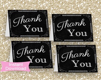 Thank You printable Chalkboard note cards, Thank you folded note cards, sweet 16 thank you, printable thank you cards, baby shower thank you