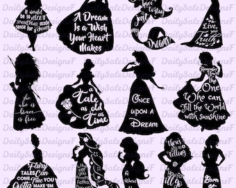 Princess Silhouette Set in SVG, PNG, EPS formats, digital download for Cricut and Silhouette