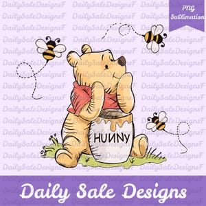Classic Honey Bear Svg Png, Bear With Honey Pot Png, Honey Bear Png, Cartoon Bear Png, Honey Bee Sublimation, Instant Download