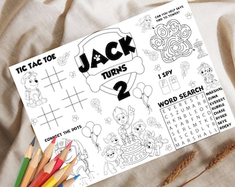 Dog Personalized Activity Birthday Coloring Placemat Printable Template