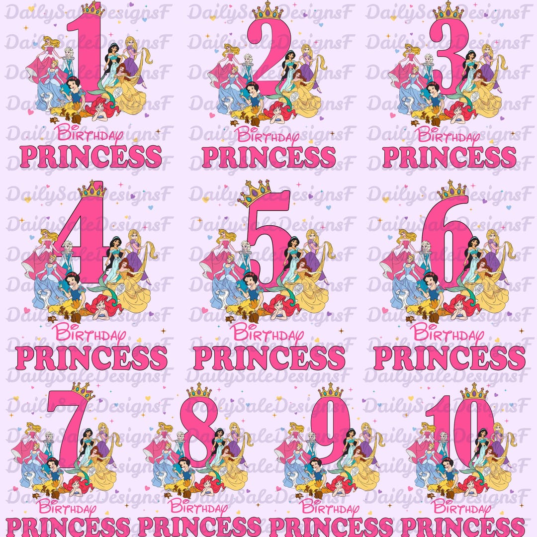 Princess Birthday Number PNG, Princess Birthday Png, Princess Birthday ...