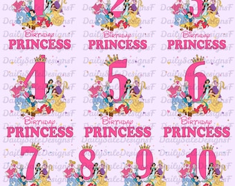 Princess Birthday Number PNG, Princess Birthday Png, Princess Birthday Girl Png, Princess cake topper, Birthday girl png, Sublimation Design