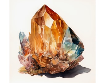 Crystal Illustration Art Poster | Citrine Quartz Watercolor | Gemstone Wall Art | Modern Boho Decor | Healing Energy Artwork