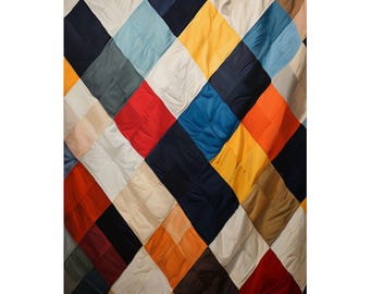 Colorful Quilt Oil Painting Print | Cozy Patchwork Wall Art | Modern Country Decor | Warm Textile-Inspired Abstract Artwork Poster