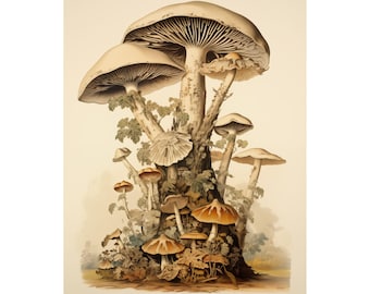 Mushroom Art Print | Botanical Nature Illustration | Fungi Wall Decor | Vintage Forest Print | Woodland Fine Art Poster