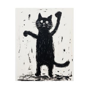 Whimsical Cat Art Print, Black Cat Wall Decor, Cute Animal Poster, Gift for Cat Lovers, Playful Home Décor, Cat-Themed Art
