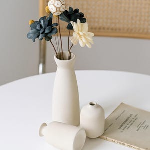 Ceramic Vase Set of 3 | Neutral Decorative Vases for Home Décor, Living Room, Bedroom, Dining Table, Shelf, Modern or Rustic Style