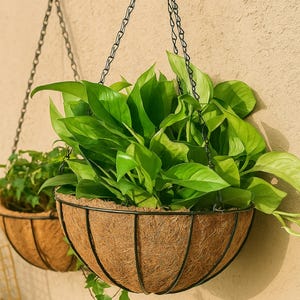 Hängande planteringskorg med kokosfötter: Trädgårdsdekoration inomhus/utomhus