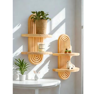 Handcrafted Minimalist Floating Shelf, Boho Decorative Wall Decor, Retro Wooden Arch Shelf, Modern Wooden Wall Shelf, Housewarming Gifts