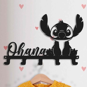 Ohana Stitch メタルキーホルダー キッズ 保育園、モダンなメタルキーホルダーラック、壁用キーラックフック、壁掛けキーホルダー、キーオーガナイザー