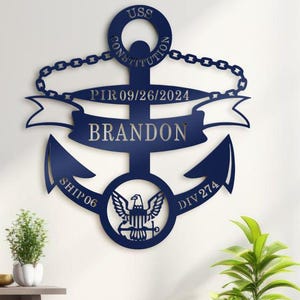 Enseigne en métal d'ancrage personnalisée, Navy Boot Camp PIR/Panneau en métal d'ancre de remise des diplômes, cadeau de famille bleu marine, décoration de bateau, décoration d'intérieur de Noël