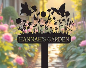 Letrero de jardín personalizado con estaca, diseño floral, nombre del jardinero, metal para mamá, decoración de porche