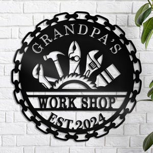 Workshop Metal Sign- Christmas Metal Art- Home Garage Sign- Family Name Sign - Metal Door Décor - Mancave Décor -Dad&#39;s gifts -Birthday Gifts
