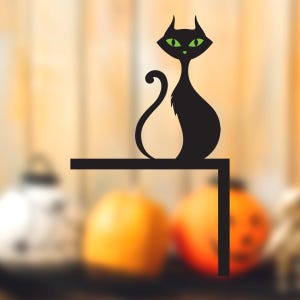 Black Cat Scary Halloween Door Corner Decor, Grumpy Cat Metal Sign, Black Cat Decor,Metal Door Trim Sign Halloween Gift,Halloween Door Decor