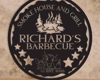 Placa de metal personalizada para churrasco, decoração de parede para churrasqueira defumadora, placa de metal personalizada para churrasco, placa de metal para churrasqueira defumadora ao ar livre