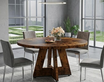 Farmhouse Round Dining Table, Rustic Wooden Kitchen Table for 4, Country Style Dining Furniture, Living Room Dining Table