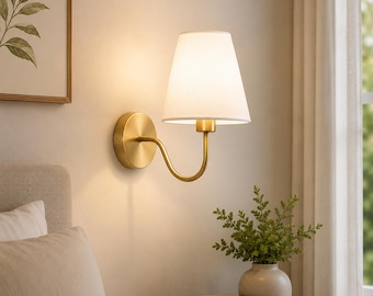 Modern Fabric Wall Lamps , Gold Bedside Wall Lamp, Retro Bedroom Light, Living Room Wall Light, E27 Wall Sconce