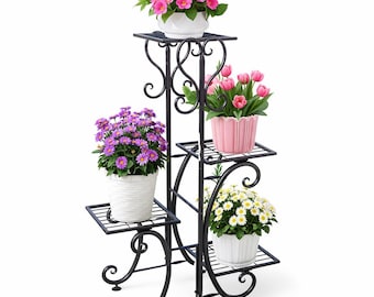 Metal Plant Shelf, Indoor Outdoor Plant Stand, Flower Pot Holder Display Rack, Wrought Iron Corner Plant Rack, Multi-Tier Planter Organizer